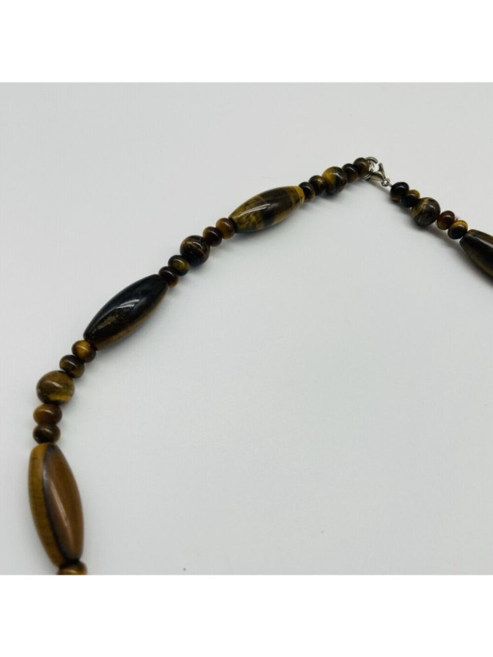Tiger Eye Beaded Necklace Brown Gold Natural Stone Graduated Bead Strand - Picture 6 of 9